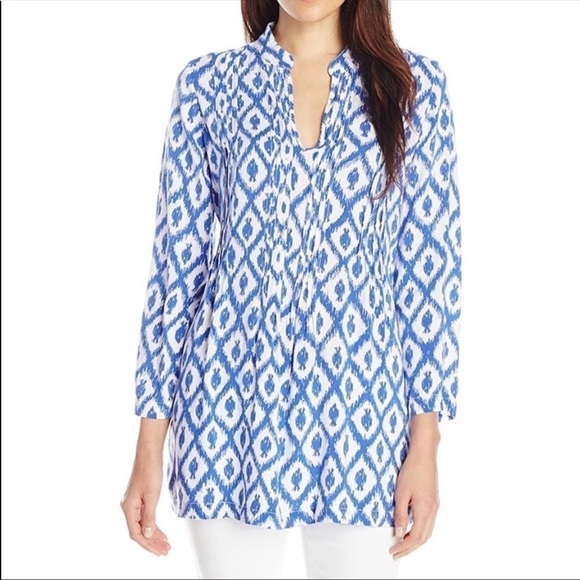 Lilly Pulitzer Sarasota Blue Ikat V Neck Tunic Top - Picture 1 of 6